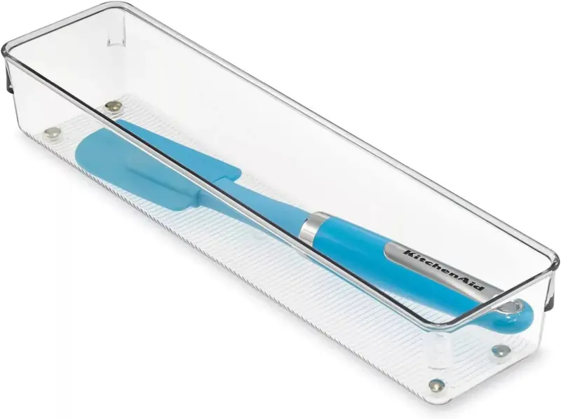 Interdesign 52530 3.2" X 12.8" X 2" Linus Clear Plastic Drawer Silverware Organizer 1