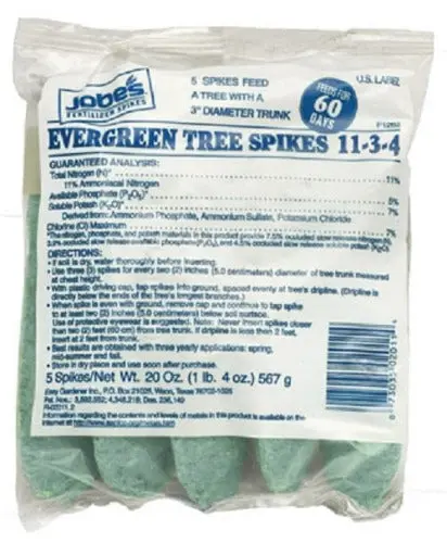 Jobe's 02611 5-Pack 11-3-4 Evergreen Tree Fertilizer Spikes - Quantity Of 128 1