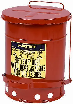Justrite 09100 6 Gal Red Steel Oily Waste Can W Lever 1
