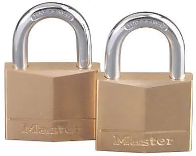 Master Lock 140T 2 Pack 1-9/16" Solid Brass Keyed Alike Padlocks W 7/8" Shackles 1