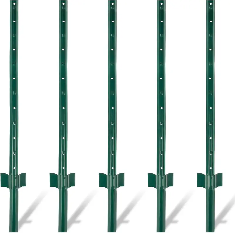 Midwest Air 901150A  6' Green Light Duty U Style 14 Gauge Steel Fence Posts - Quantity Of 5 1