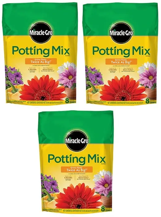 Miracle Gro 75678300 8 Quart Bag Of Potting Soil Mix With Micromax Plant Food - Quantity Of 3 1