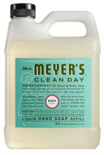 Mrs. Meyer's 14163 33 Oz Bottle Of Basil Scent Liquid Hand Soap Refill Bottle 1