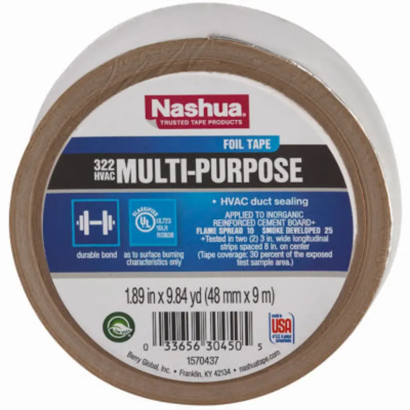 Nashua 1087626 1.89" X 9.84 Yard Roll Of Multi-Purpose Hvac Duct Sealing Foil Tape 1