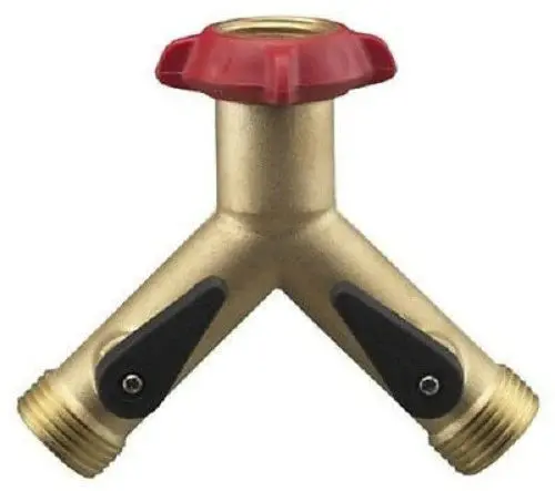 Nelson 855454-1001 Brass Long Neck Faucet Mount Garden Hose Y Connector With Shutoff - Quantity Of 2 1