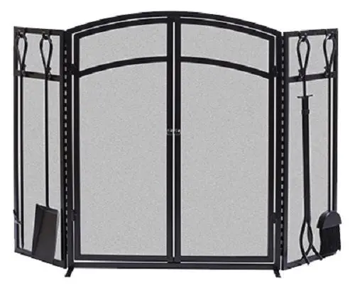 Panacea 15138 3 Panel Black Arch Steel Fireplace Screen With Doors - Quantity Of 1 1