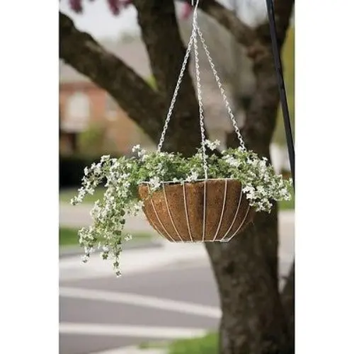 Panacea 88504Gt 14" Round White Wire Growers Hanging Baskets With Chain & Liner - Quantity Of 12 1