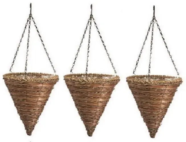 Panacea 88636Gt 12" Rope & Fern Cone Hanging Baskets - Quantity 3 1