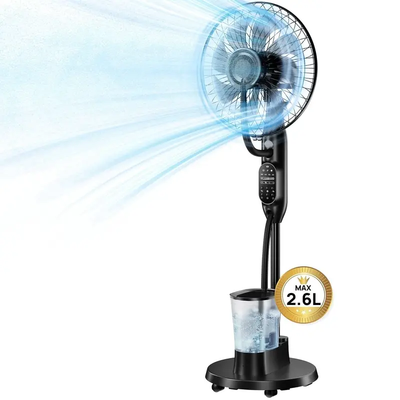 Pedestal Misting Fan, Mist Fan Mister Cooling Fan With 2.6L Large Water Tank, 9 Speeds Misting Standing Fan, Floor Fan With Remote For Home Bedroom Patio Outdoor 1