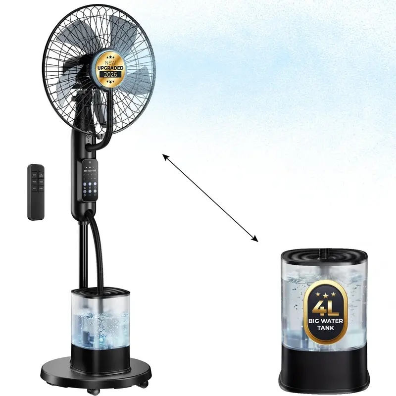 Pedestal Misting Fan, Mister Cooling Fan With 4L Large Water Tank, 5 Speeds 3 Modes Misting Standing Fan, Floor Fan With Remote For Home Bedroom Patio Outdoor 1