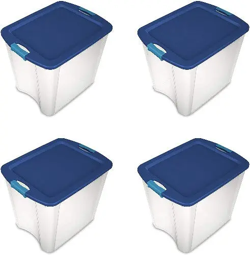 Sterilite 14489604 26 Gallon Latch & Carry Clear Base / Blue Lid Tote Storage Box - Quantity Of 4 1
