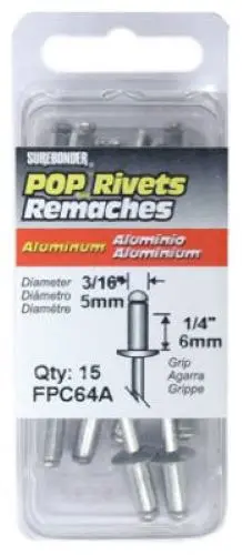 Surebonderfpc64a 15-Count Pack Of 3/16" Medium Aluminum Pop Rivets 1