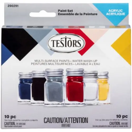 Testors 290291 6-Count Primary Color Acrylic Paint Set Kit 1