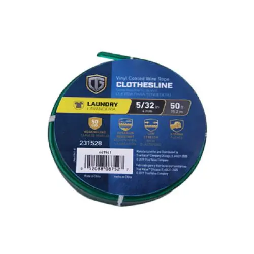 Tru-Guard 641941 5/32" X 50' Ft Roll Of Green Pvc Coated Clothesline Wire - Quantity Of 24 1