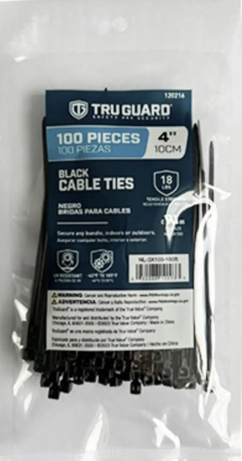 Tru-Guard Nl-3X100-100B 100-Count Pack Of 4" Black Nylon Self Locking Cable Ties 1