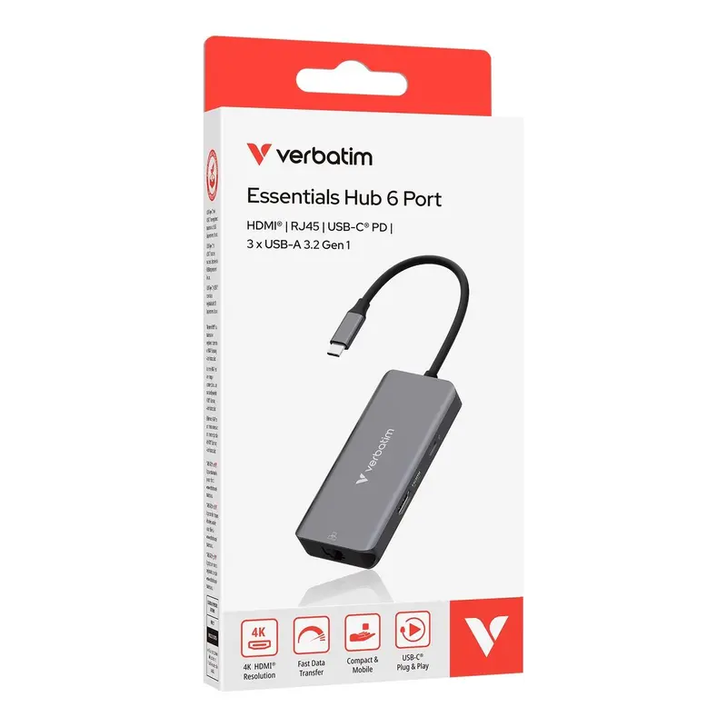 Verbatim - Type  C  Hub  6-In-1  -  Grey  ( Hdmi | Usb-C Pd | 3 X Usb-A 3.2 Gen1 | Rj45 ) 1