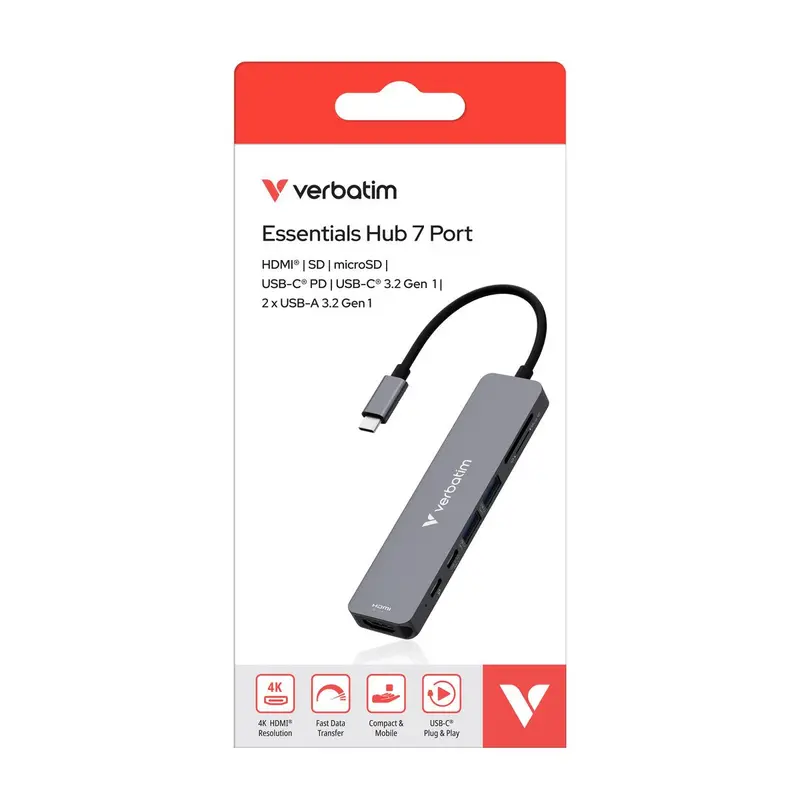 Verbatim - Type  C  Hub  7-In-1  -  Grey ( Hdmi | Usb-C Pd | 2 X Usb-A 3.2 Gen1 | Usb-C 3.2Gen 1 | Sd | Microsd ) 1