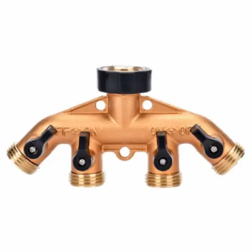 Zhejiang 30002 4-Way Brass Faucet Manifold Splitter With Shut Offs - Quantity Of 6 1