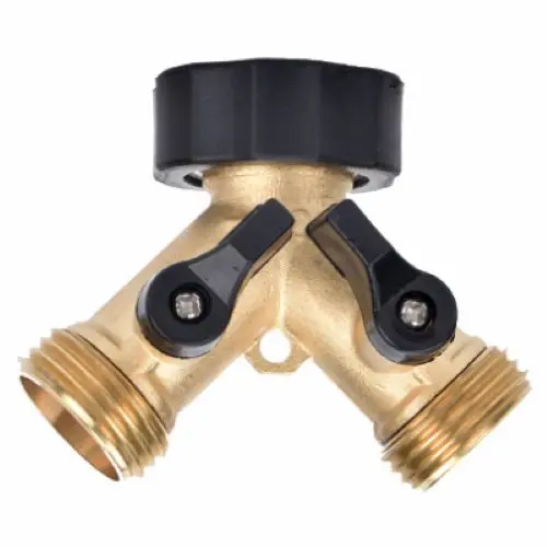 Zhejiang 30008 Brass 2-Way "Y" Garden Faucet Splitter Connector With Shut Offs - Quantity Of 4 1