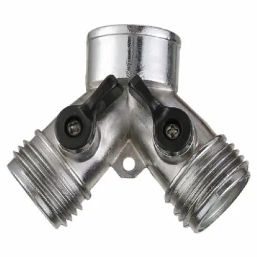Zhejiang 30011 Zinc Metal "Y" Faucet Garden Hose Connector With Shut Off - Quantity Of 2 1