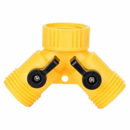 Zhejiang 50018 Yellow 2 Way Poly Garden Hose "Y" Connector With Shut Off - Quantity Of 60 1