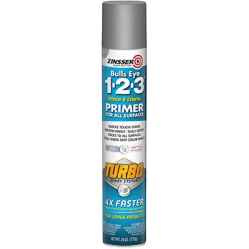 Zinsser 343748 26 Oz Spray Can Of Bulls Eye 1-2-3 Turbo Gray Primer 1