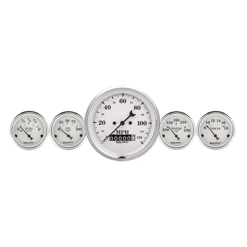 Autometer 1640 Classic White 5-Piece Gauge Kit — Includes 3 3/8" & 2 1/16" Electric Speedometer And Accessories 1
