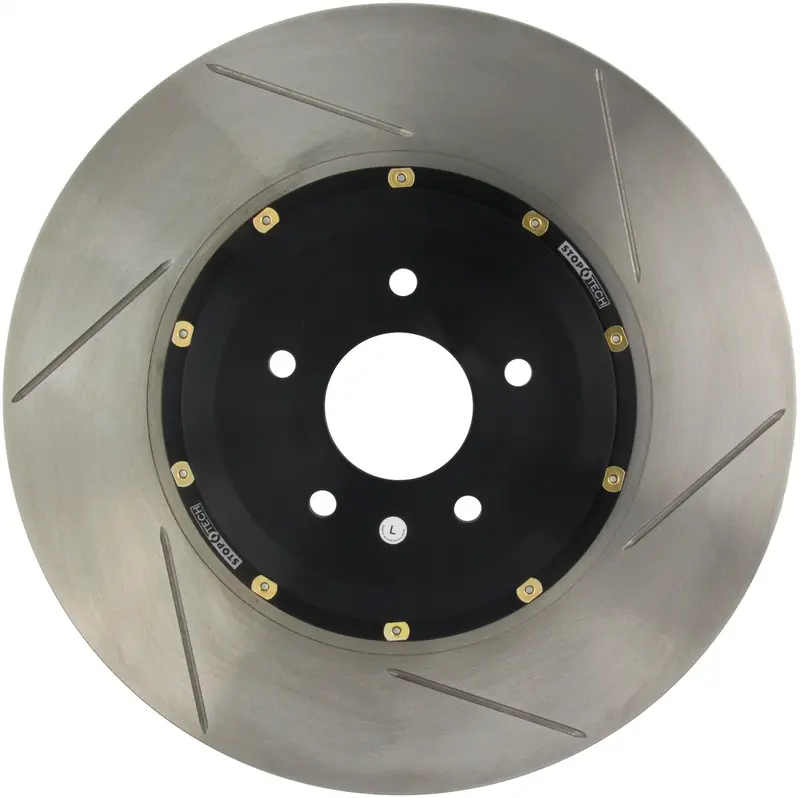 Stoptech Aerorotor – Two-Piece Drilled Front Left Brake Rotor (Black Hat, Zinc-Coated) 1